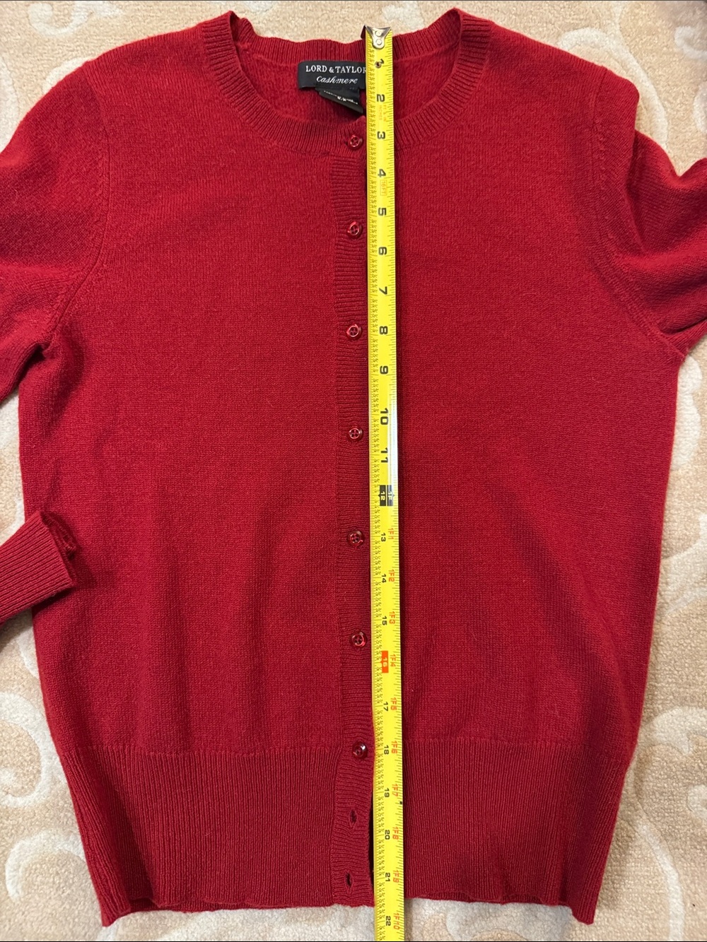 Lord & Taylor 100% Cashmere Cardigan Red Button Front S/P EUC - Picture 5 of 5